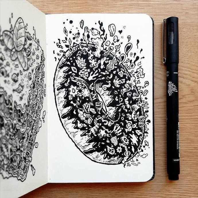 设计者实用的线描画素材,黑白针管笔缠绕画,帮助设计师找灵感!