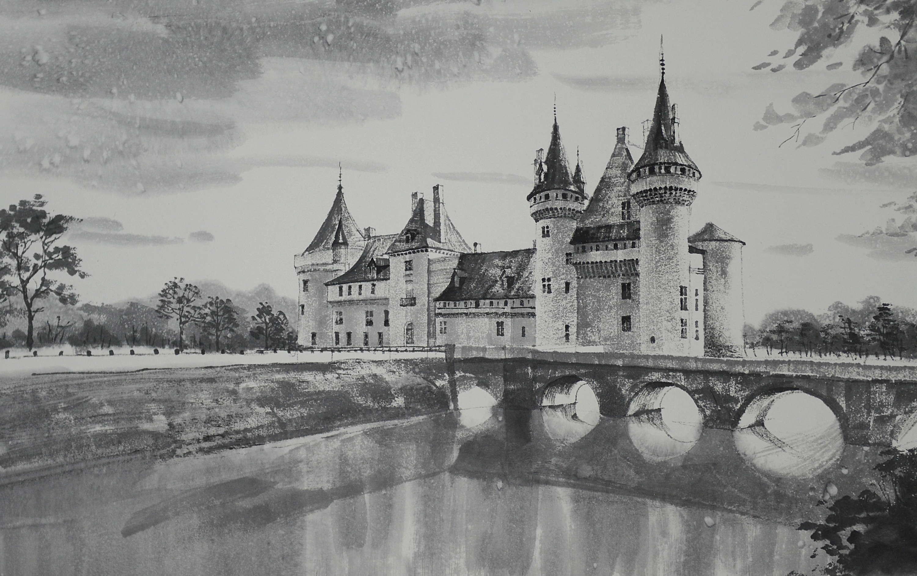 大川的水墨建筑绘画作品欣赏