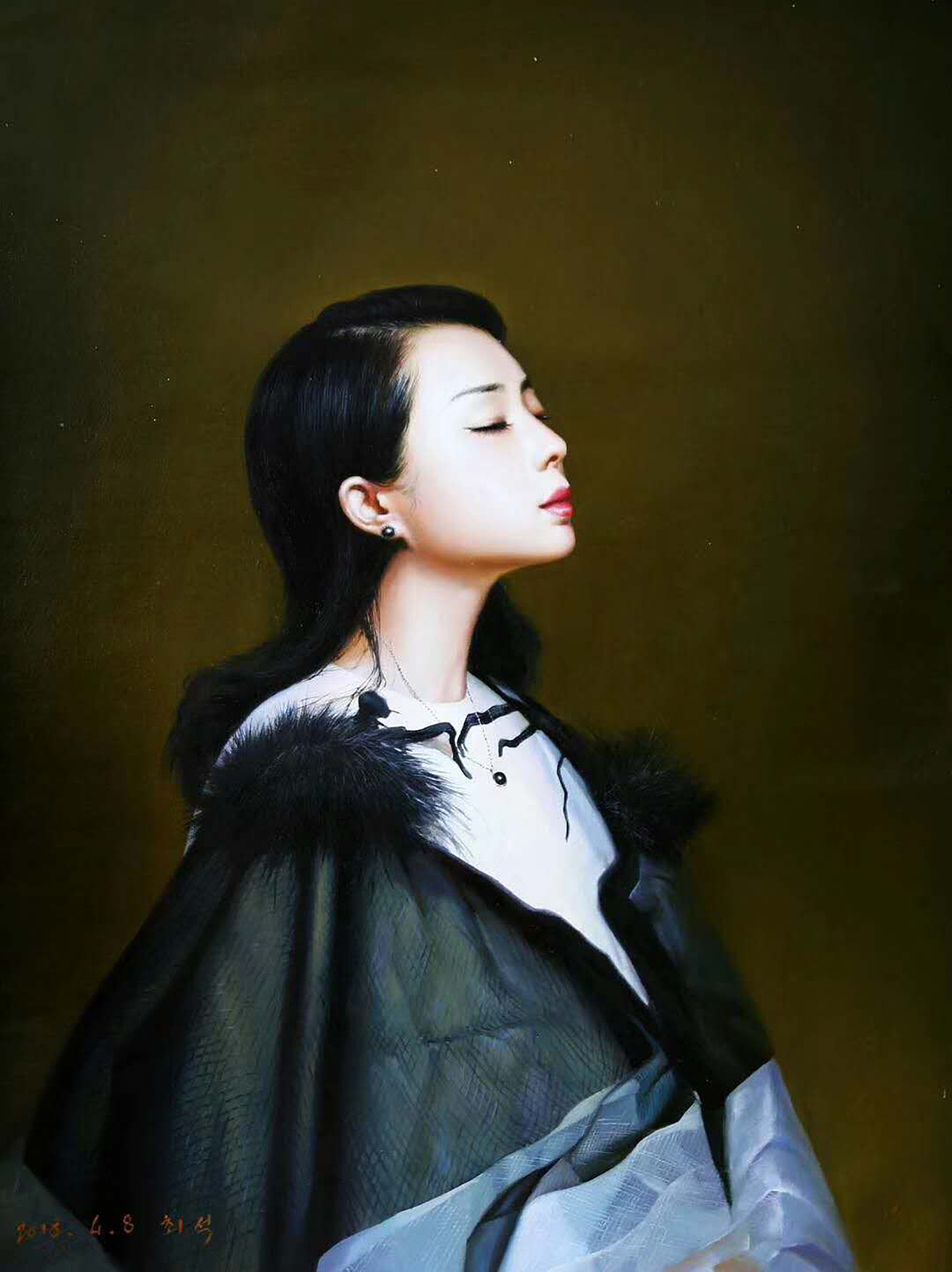 油画肖像,窈窕淑女,侧面. 转载自百家号作者:8彩虹画室