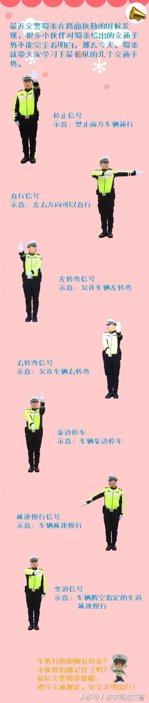 带你温习交警蜀黍手势,出行必知!