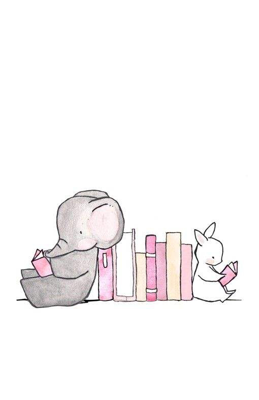 治愈系手绘插画:一只小象和一只小白兔,有时友谊就是这么简单.