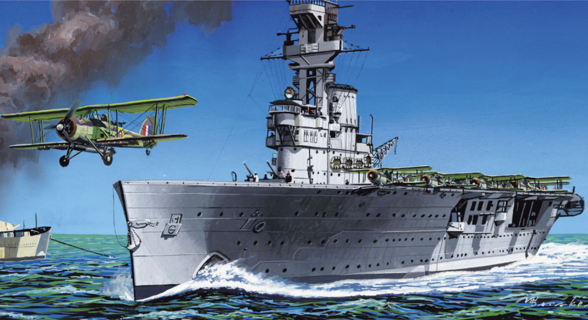 图为hms 皇家方舟/飞马座航母,标准排水量7200吨,航速11节(约20公里每