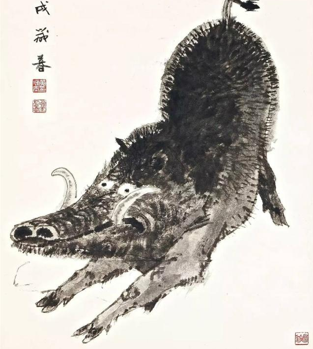 同为画野猪,黄永玉画的活灵活现,而他仅一根线条就画出傲慢高贵