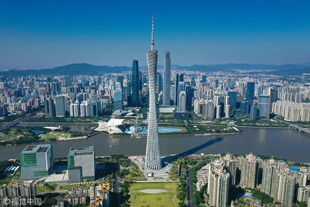 航拍广州珠江新城和广州塔等珠江两岸城市景观