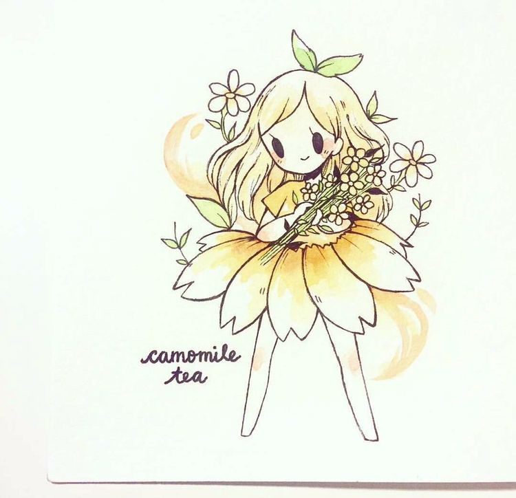 水彩手绘,超有创意的单色系植物精灵女孩