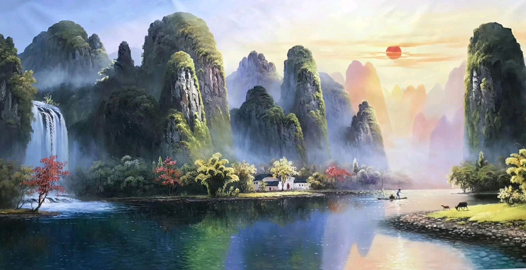 油画桂林山水比相机拍摄还要美