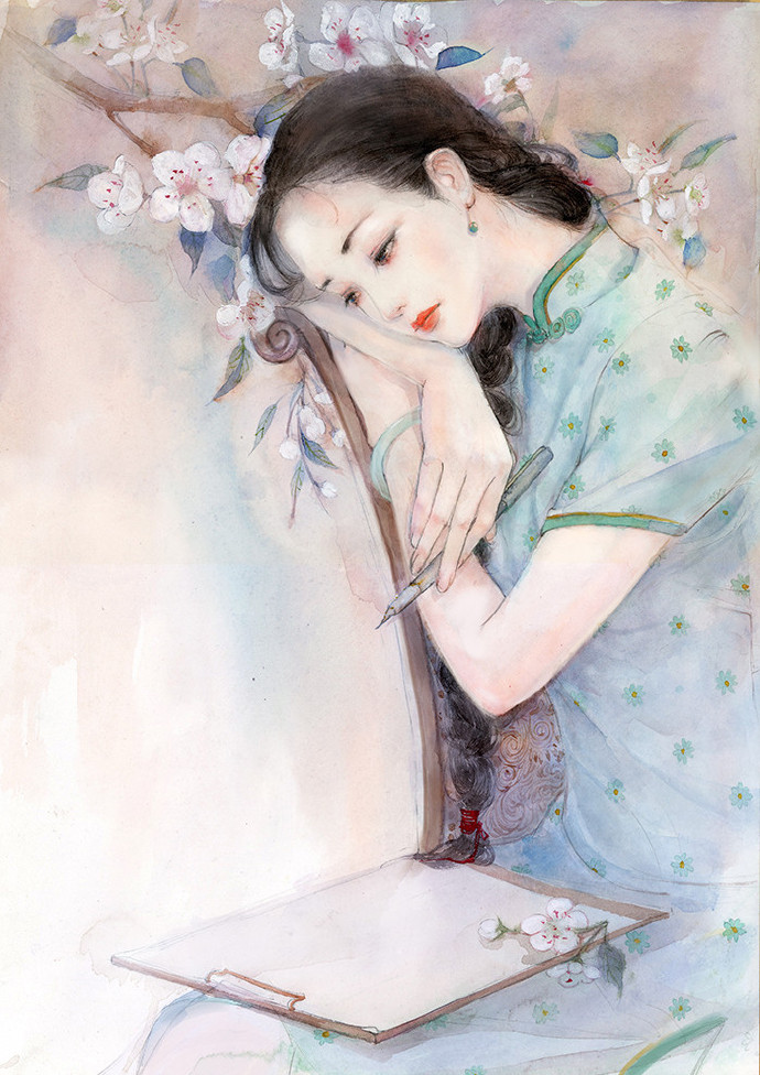 水彩旗袍女子图集,超美古风插画欣赏