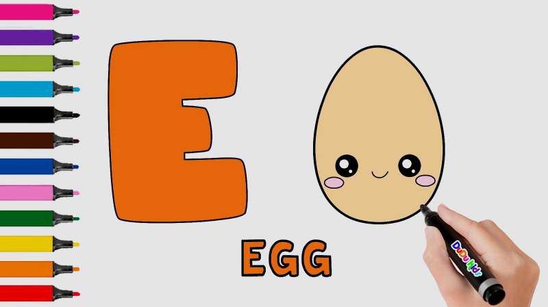 宝宝学英语字母e简笔画可爱鸡蛋绘画egg宝宝学画画卡通english