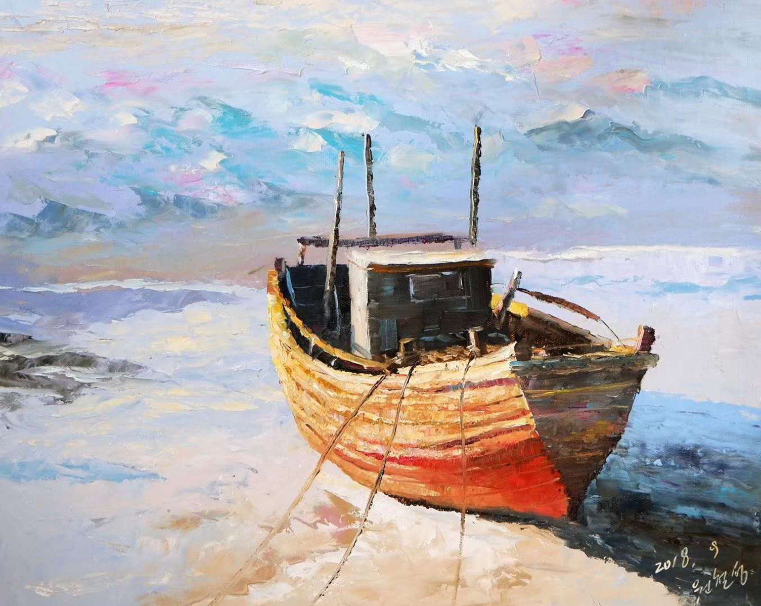 油画风景:海湾. 转载自百家号作者:8彩虹画室