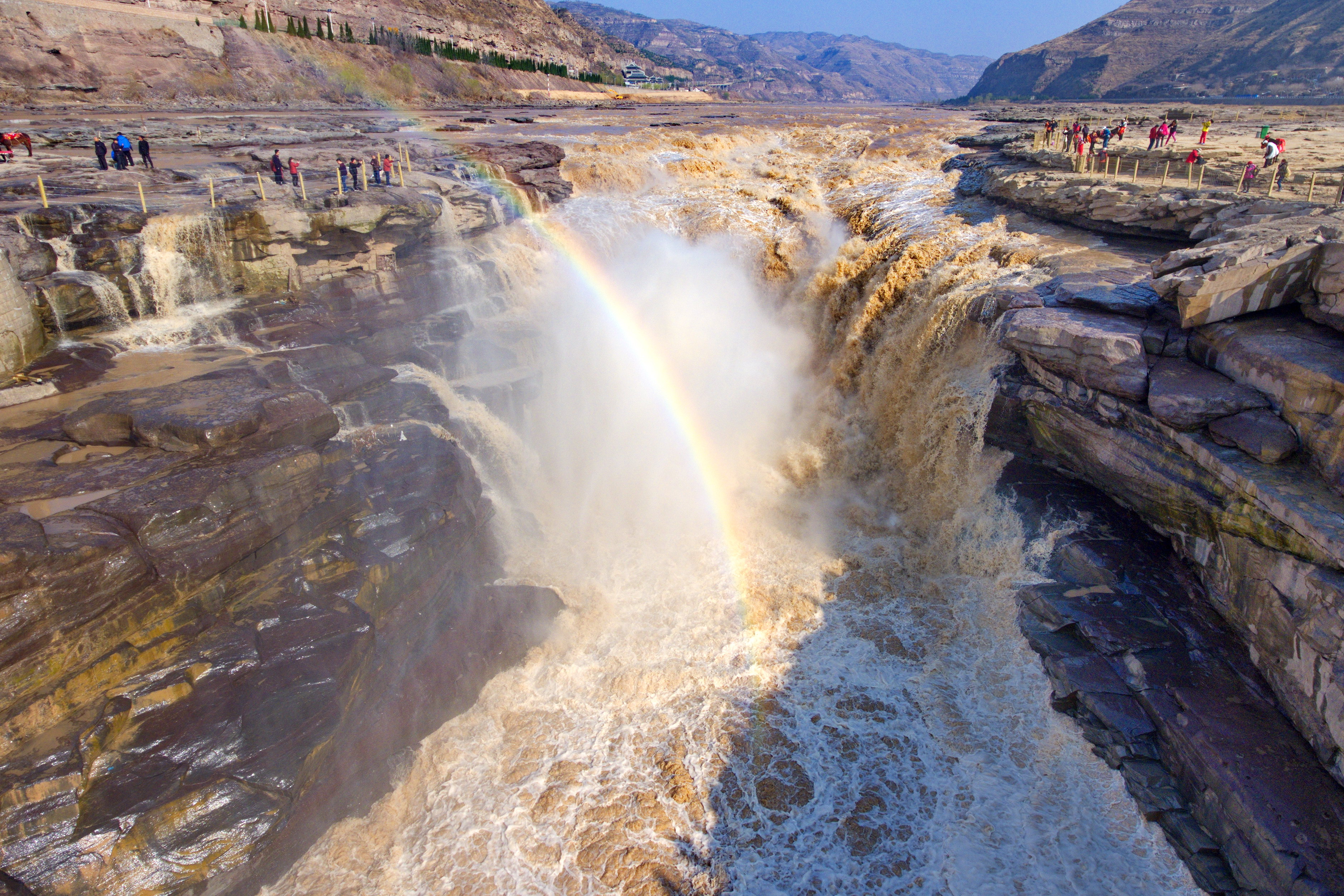 壶口迎来"桃花汛" 黄河两岸架彩虹(1)