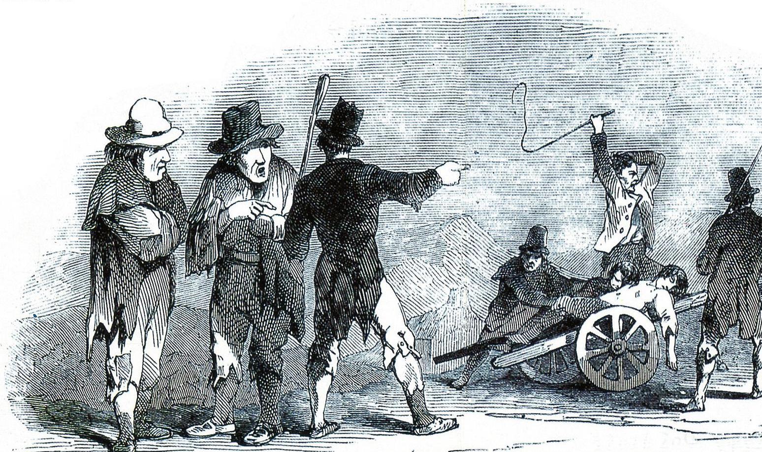 版画:1847年1月,爱尔兰大饥荒饿死的灾民