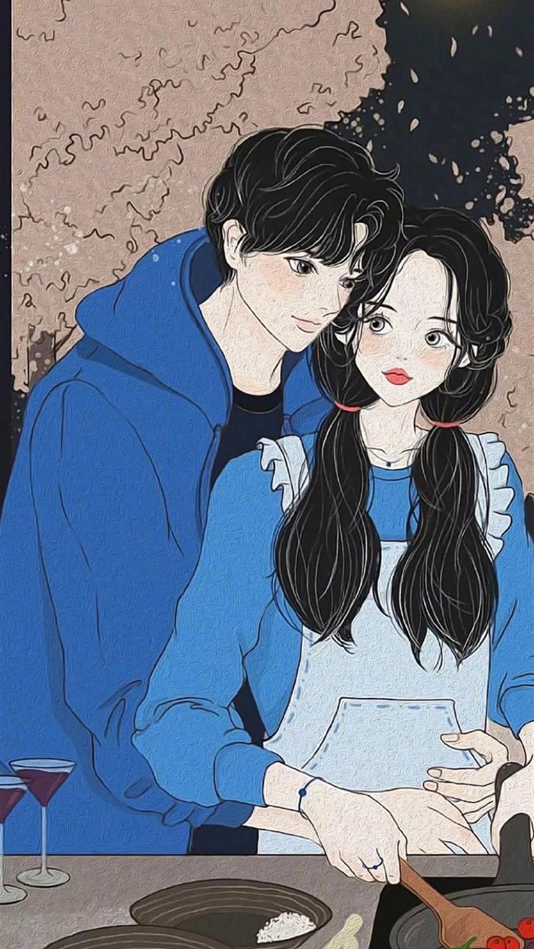 韩式情侣日常插画,平淡中带着甜蜜,讲述着关于守护的故事