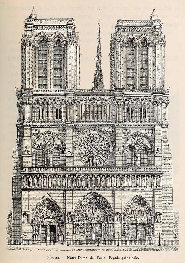 首先看几张巴黎圣母院的图纸 愿早日修复 ▽ 立面图
