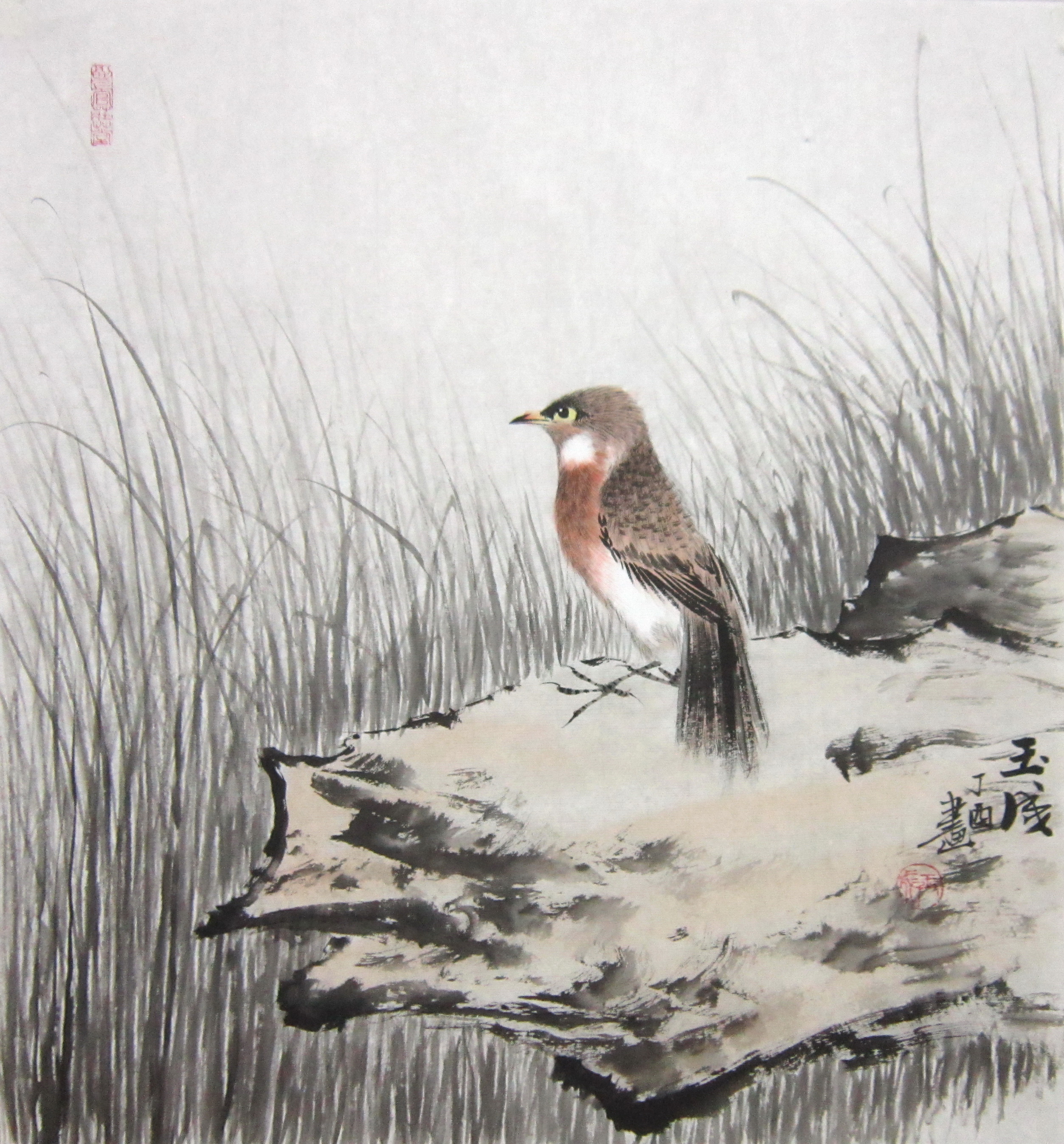 「静听秋声」花鸟画家邓玉成作品