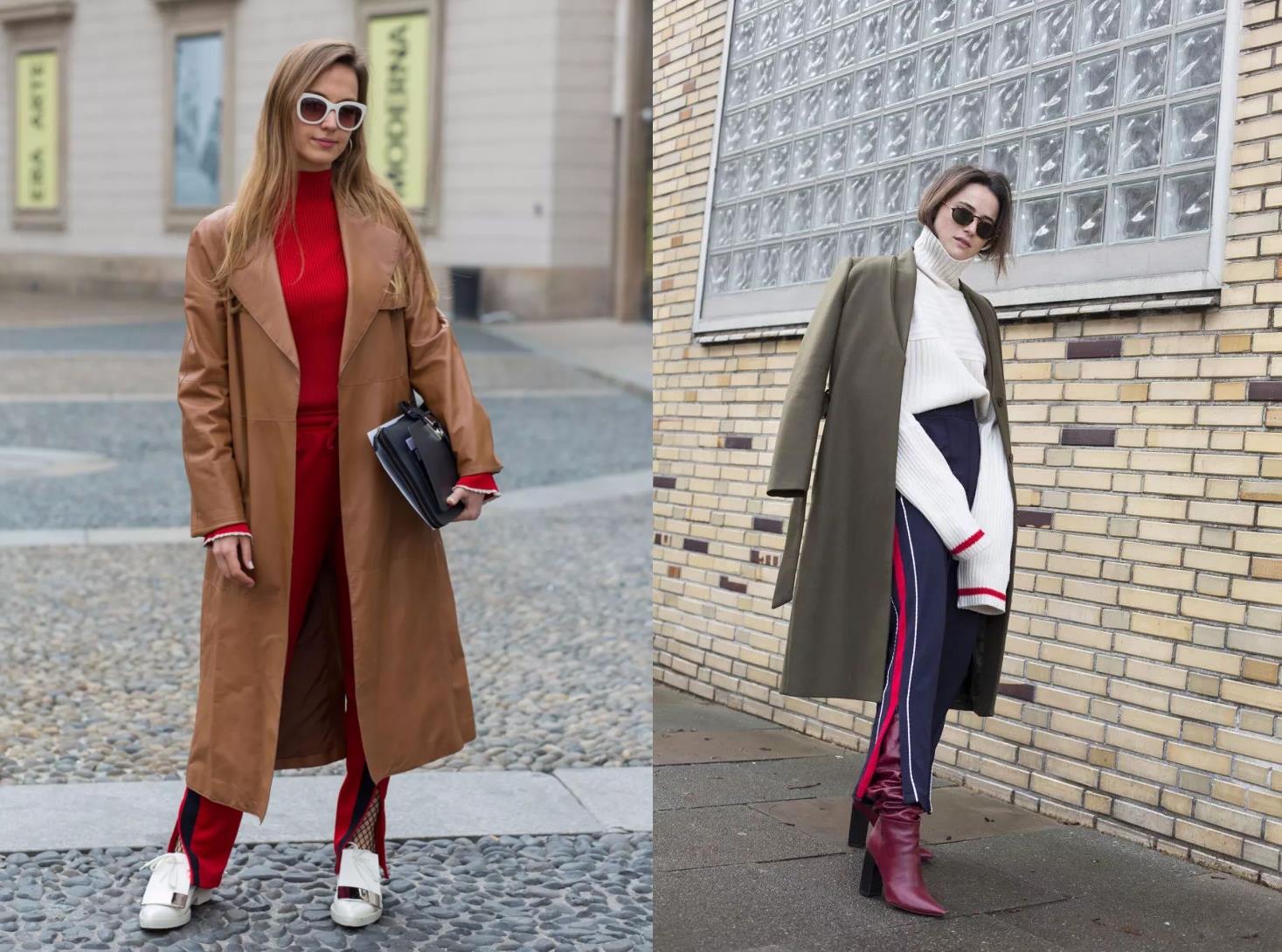 充满青春活力的运动裤,搭配上大衣居然可以这么帅