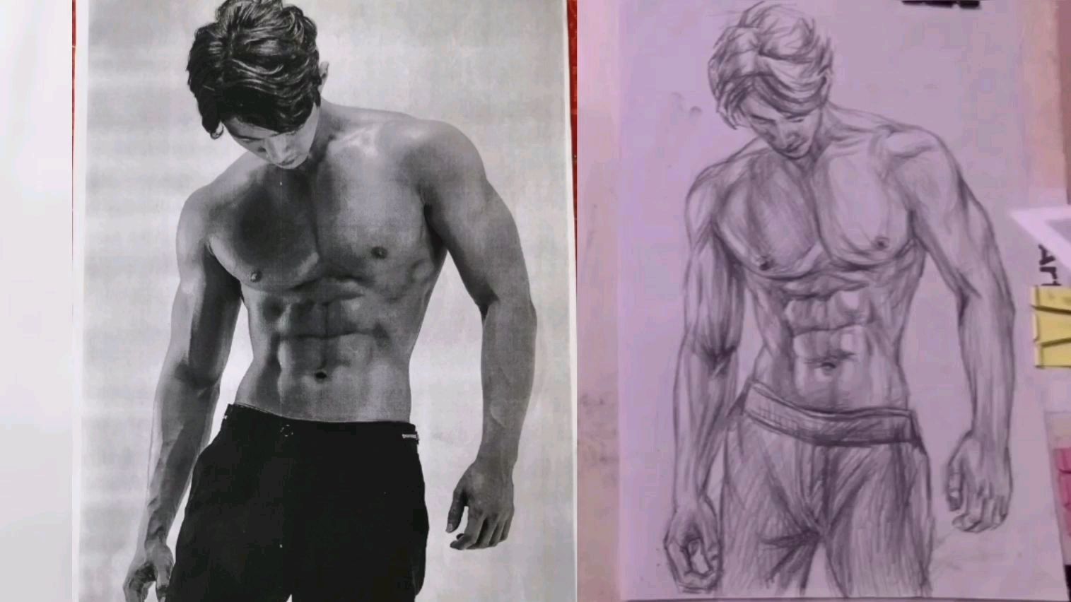 黑白人体结构素描,五一宅家八块腹肌必备