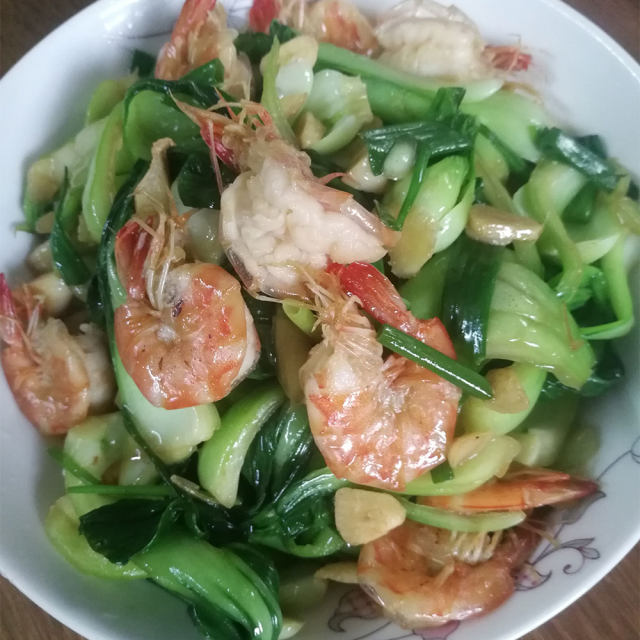 虾炒上海青,快手家常菜