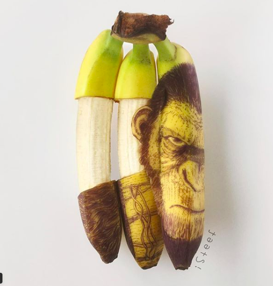 艺术家在香蕉上作画,将香蕉变成了3d雕塑