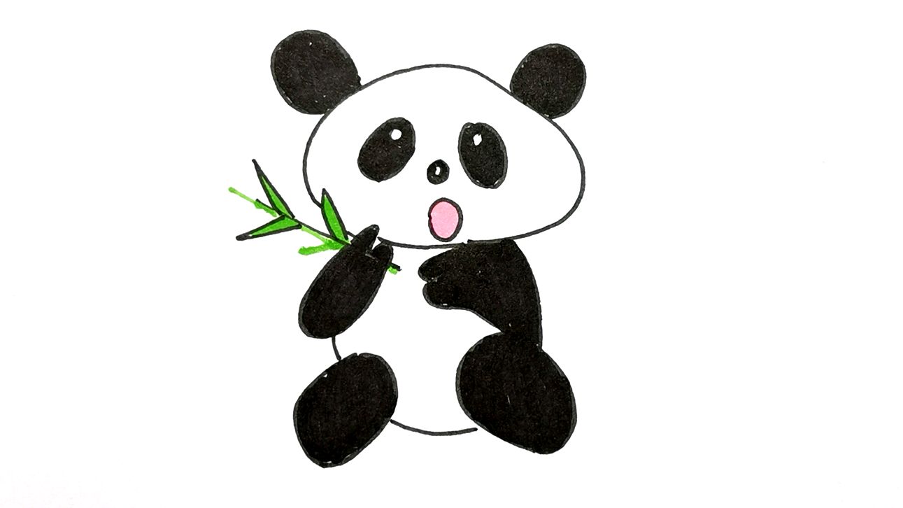 简笔画,教你绘画熊猫抓竹子,好可爱