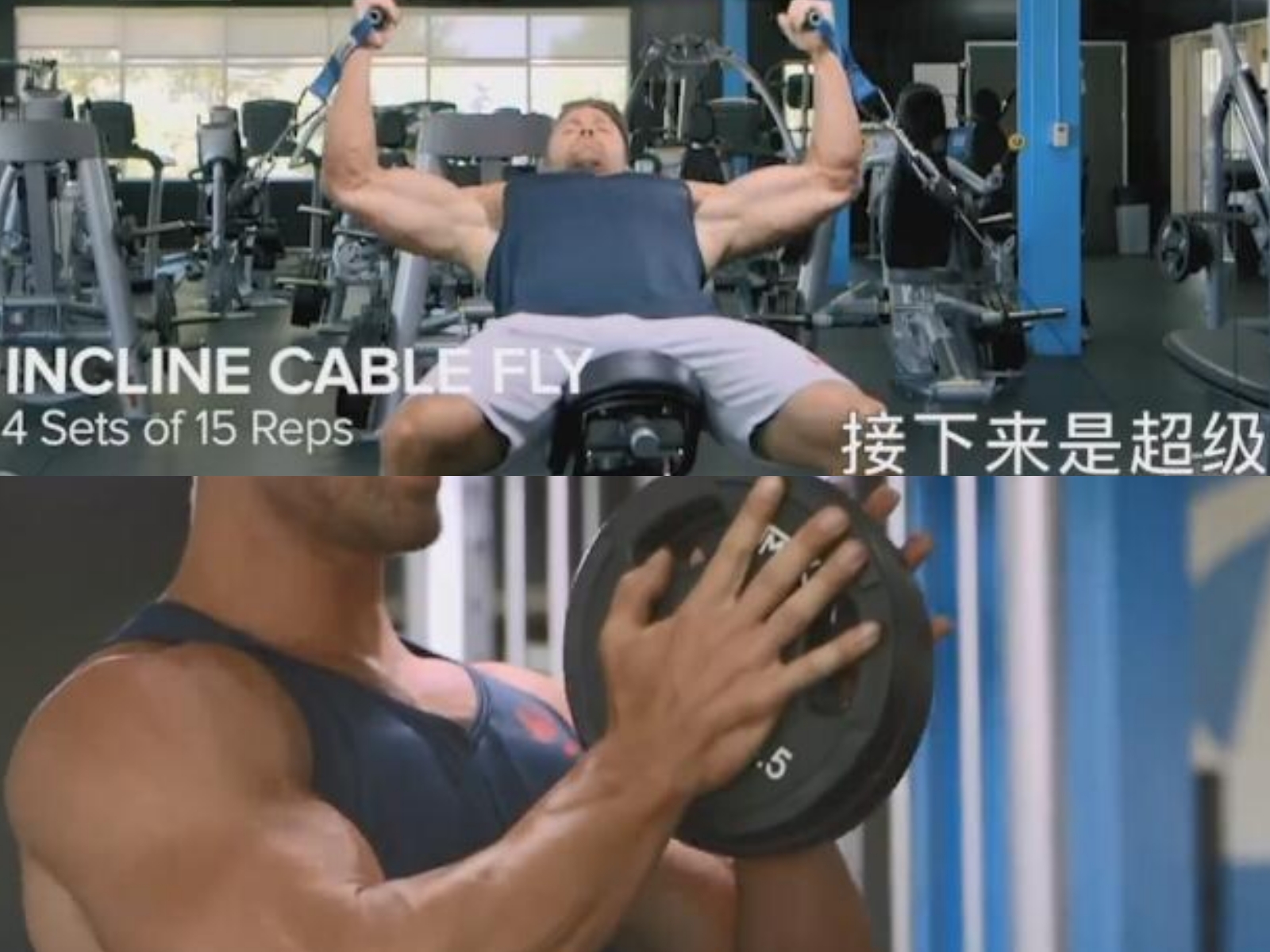 而"杠铃片夹胸前推"不必在乎哑铃片的重量有多重,老颜一般喜欢拿两个