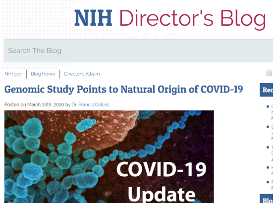 推荐@美国国立卫生研究院院长：新冠肺炎病毒源于自然，有两种构想