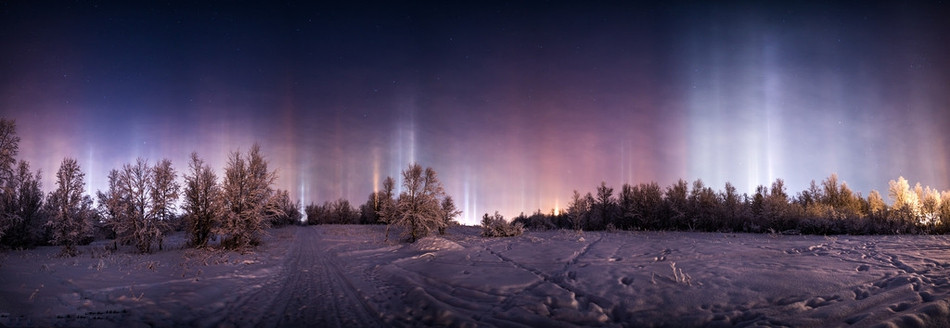 (北极光绝美光柱 若科幻大片惊艳震撼)