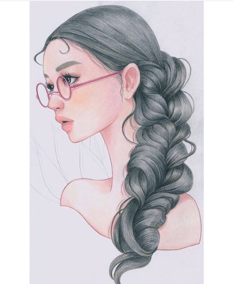 彩铅手绘,清新靓丽的时尚小姐姐.甜美的郁金香女孩.