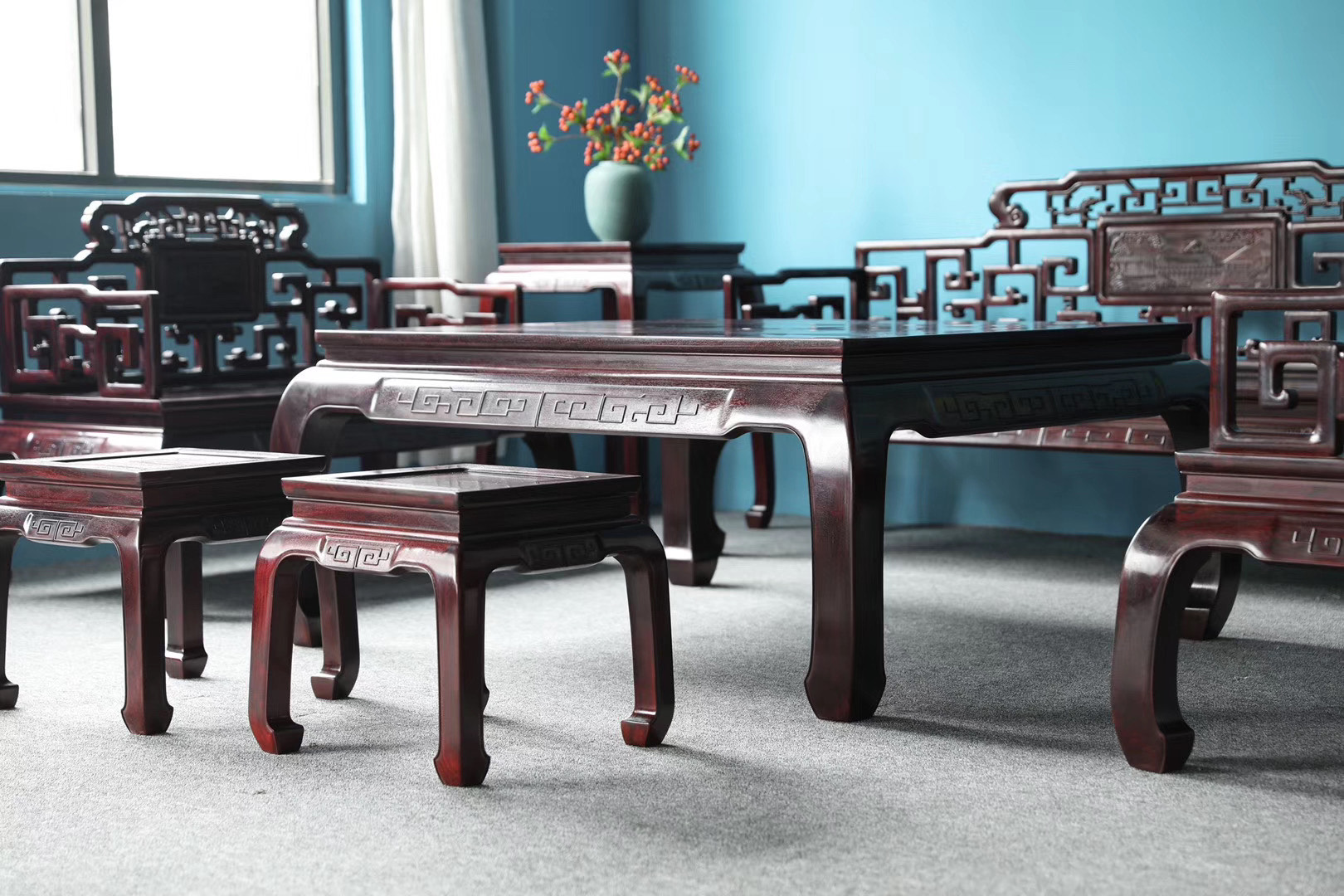 赞比亚紫檀,苏式曲尺沙发八件套