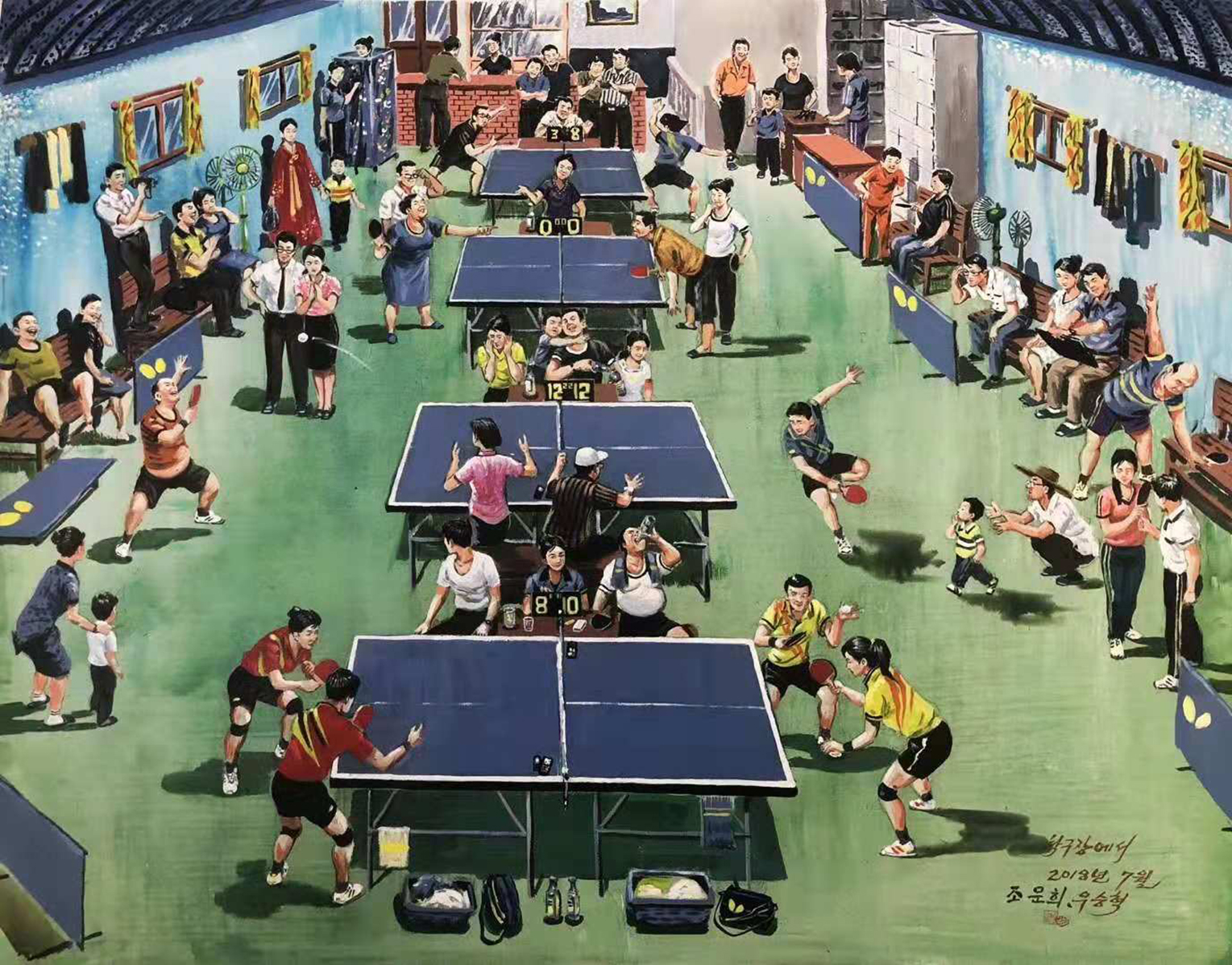 图1.场景油画:乒乓球比赛.