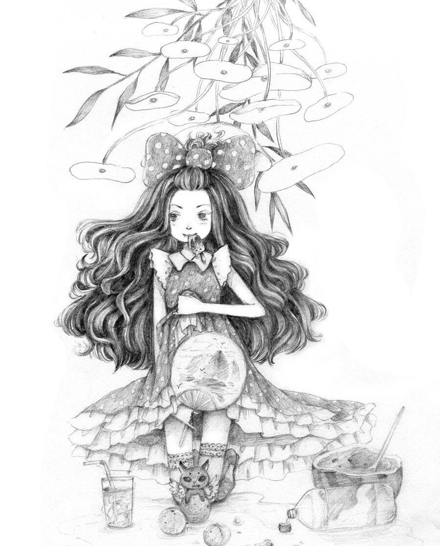 铅笔手绘:画风超可爱的女孩插画,细节画的细腻又精致