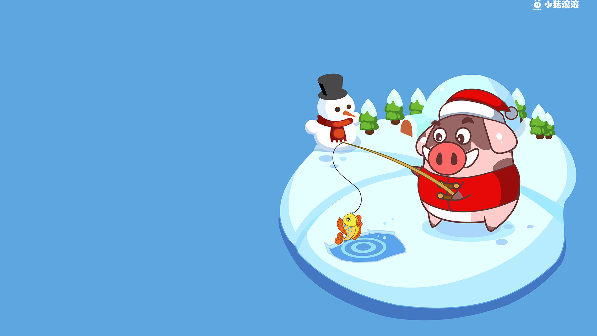 小猪滚滚圣诞超清电脑桌面,分辨率为1920x1080