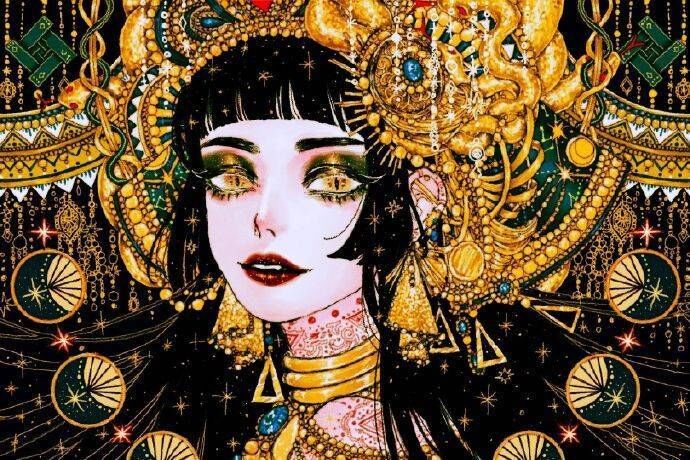 人物插画,金色和黑色的强烈对比,非常华丽的巴洛克风格