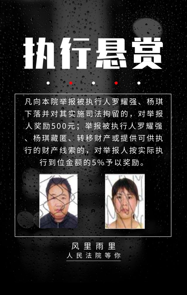 【执行悬赏】临洮县人民法院关于罗耀强,杨琪的执行悬赏公告