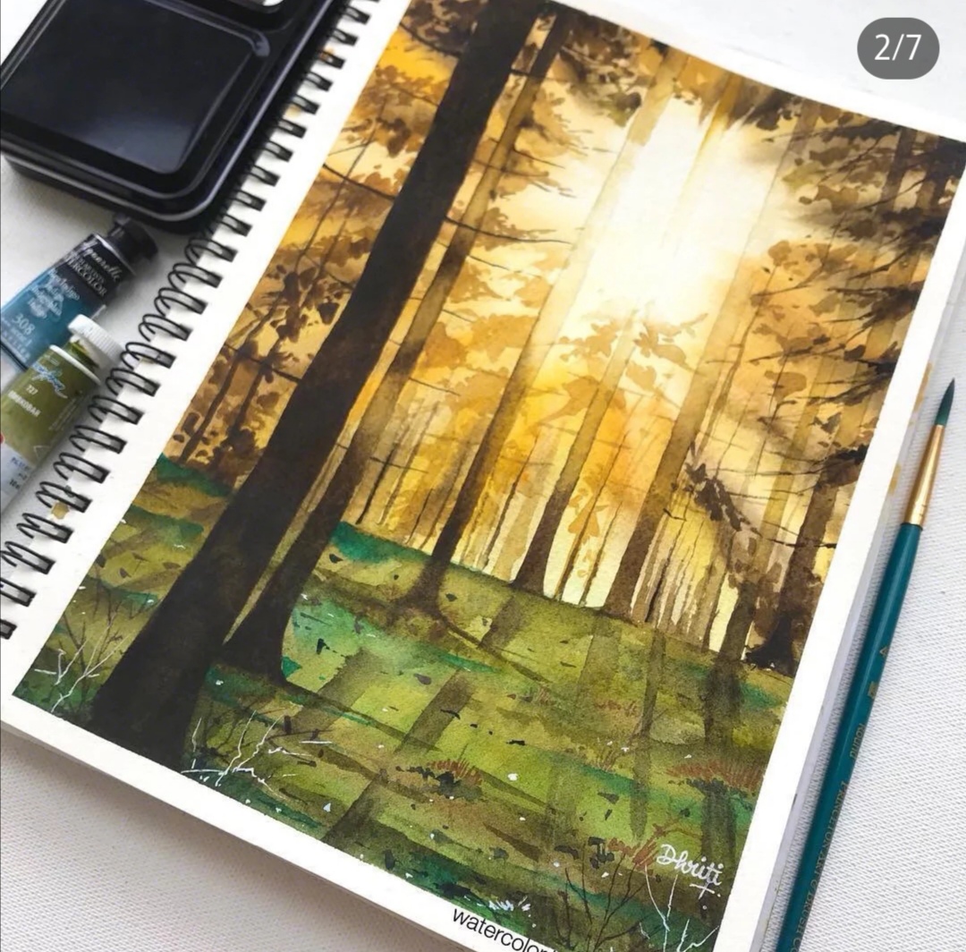 ins水彩森林风景插画分享,你喜欢哪一个呢?