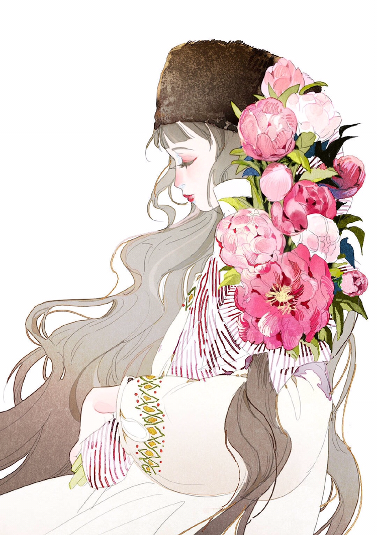 人物绘画,唯美的女孩侧颜,阳光下的女生侧颜