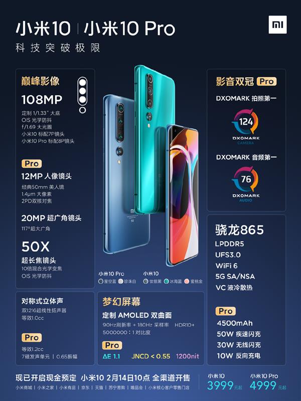 一图看懂小米10及小米10 pro:10年扛鼎之作 梦幻配置 dxo双第一