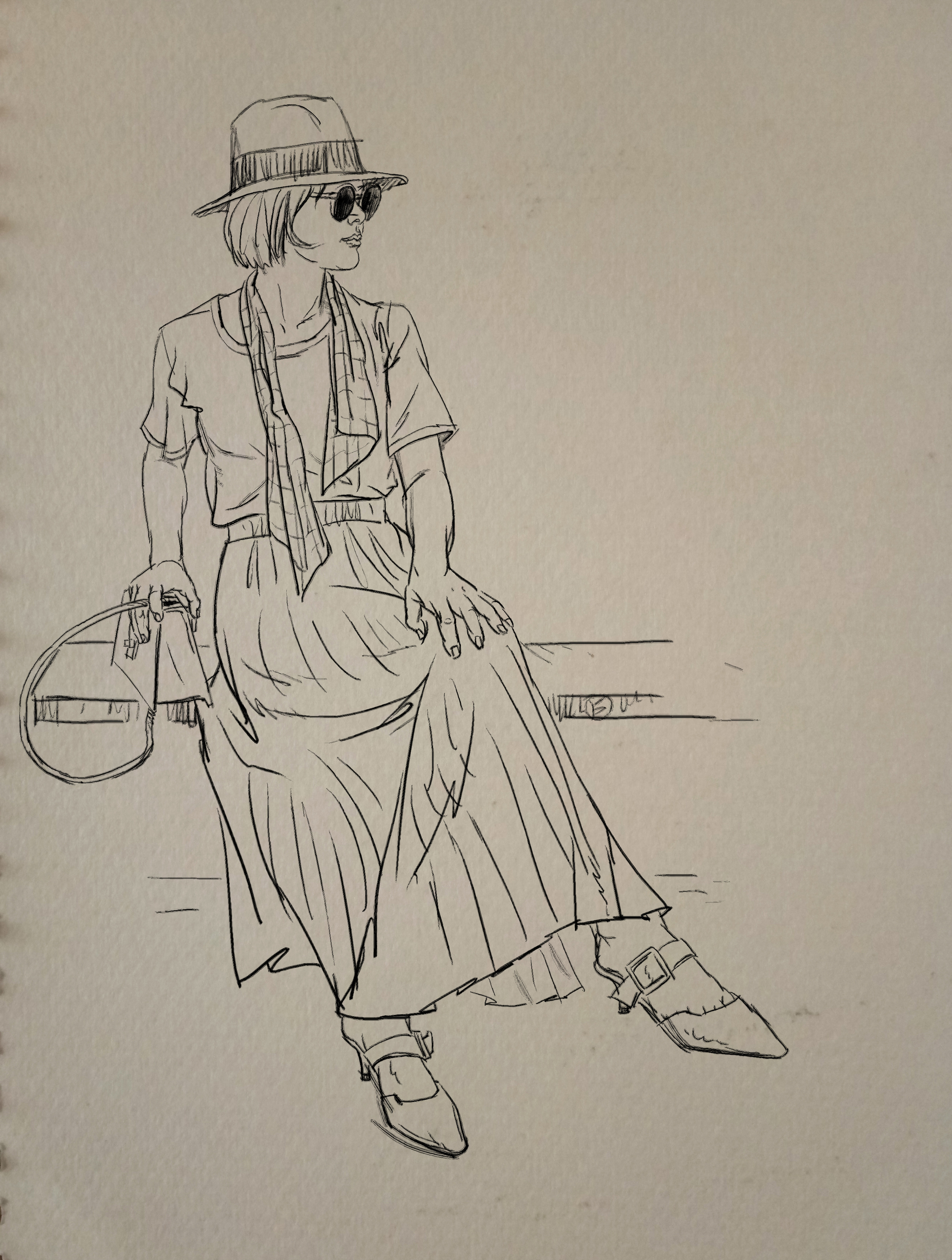 图3.动态速写:戴帽子的少女其三.