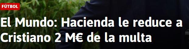 西班牙世界报:c罗最终将缴纳1680万欧元罚金
