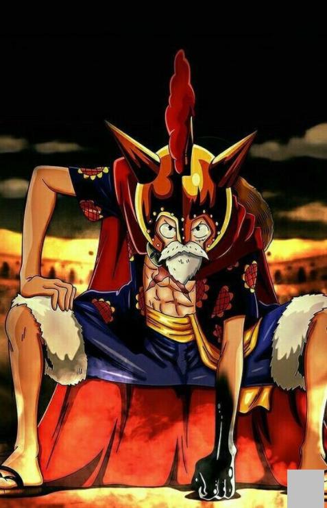 图片中这个是路飞,在明哥篇中,路飞戴头盔,穿披风去参加格斗大会,想