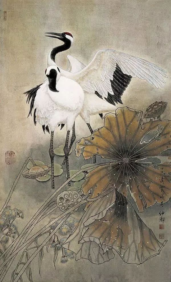 窦绅清工笔仙鹤作品欣赏,把仙鹤画活了!