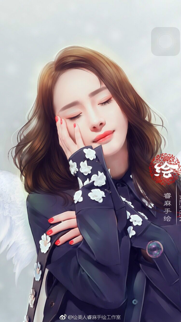 杨幂手绘美图:心染沉香,念起你,展颜轻笑在眉弯