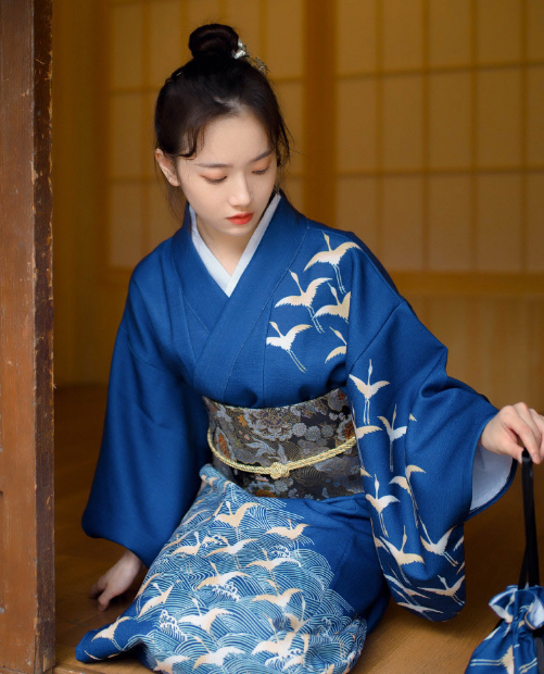 清纯素雅蓝色和服少女,清新写真,美不胜收