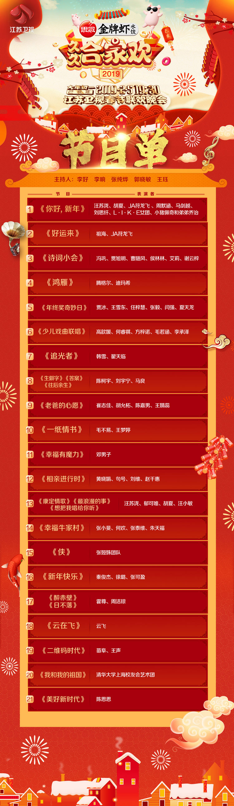 冯巩领衔,2019江苏卫视春晚完整节目单来了!