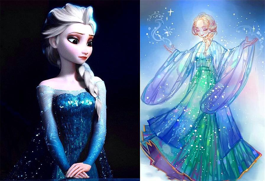 迪士尼公主穿上"星空裙",艾莎"美若天仙",乐佩美出天际!