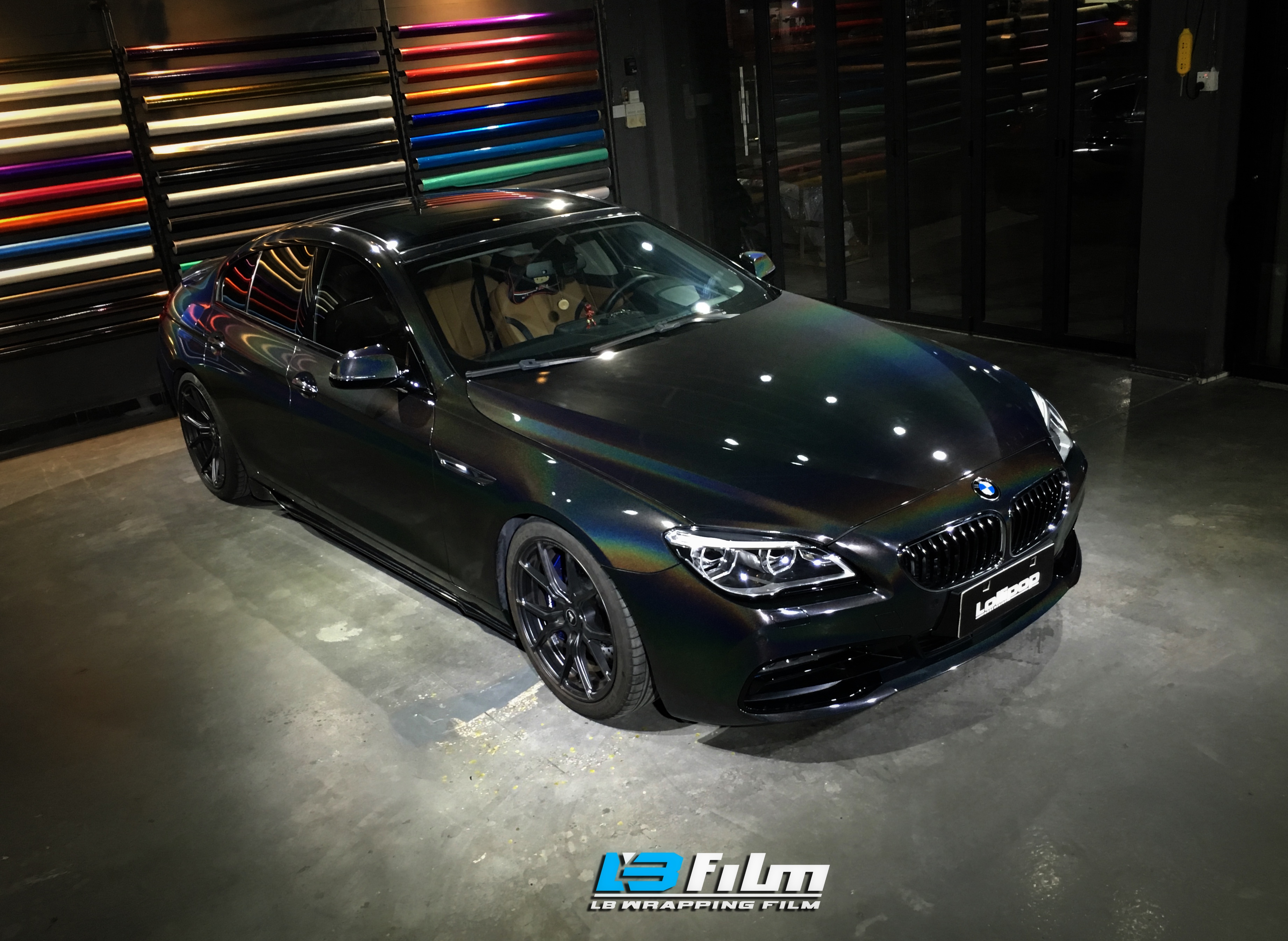 "五彩斑斓的黑",lb改色膜"钻石镭射黑"bmw.6系全车改色