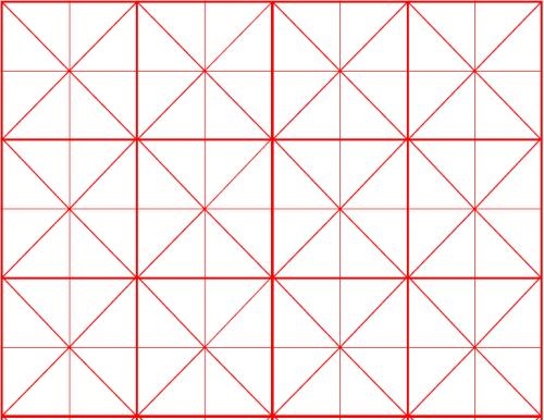 其法将每大方格纵横各划十三小方格,中间三小格纵横成十字路,每行小格