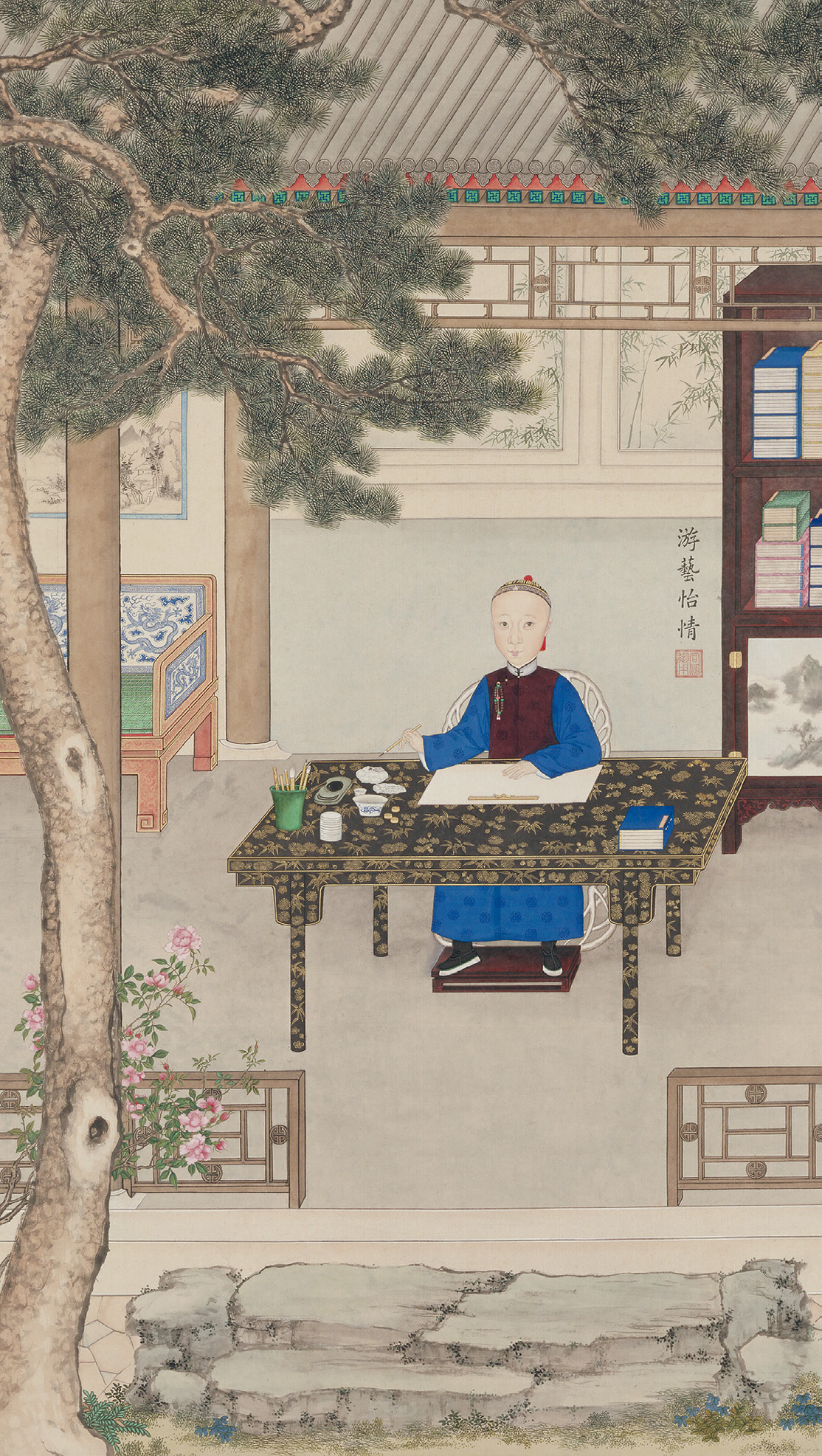 此外,清代宫廷绘画中也呈现了鹿角椅的使用状态.