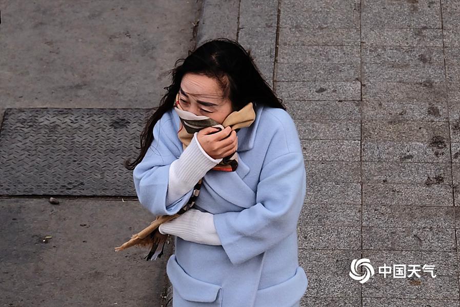 哈尔滨主城大风猛吹 行人"风中凌乱"