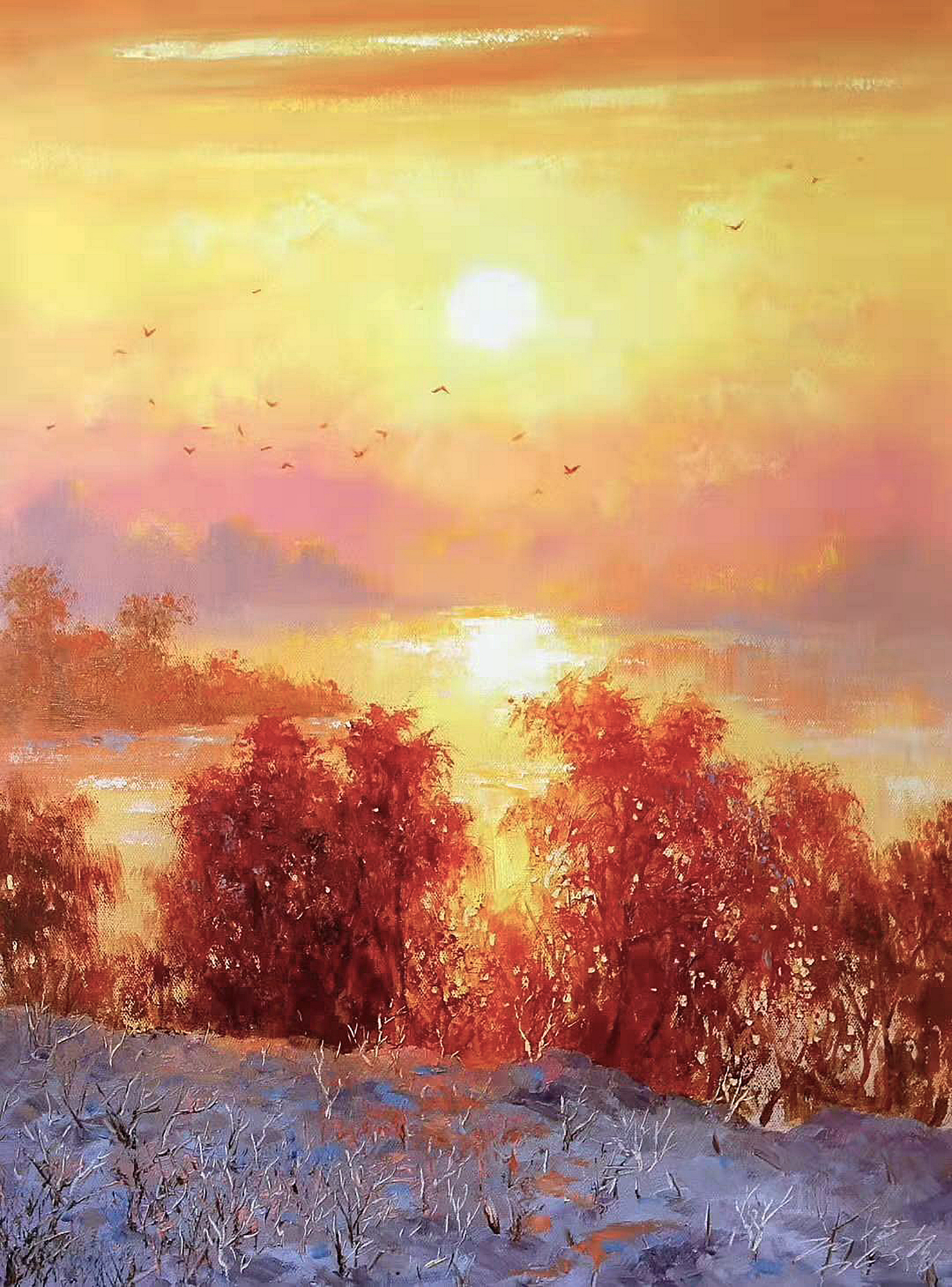 油画风景,夕阳之美