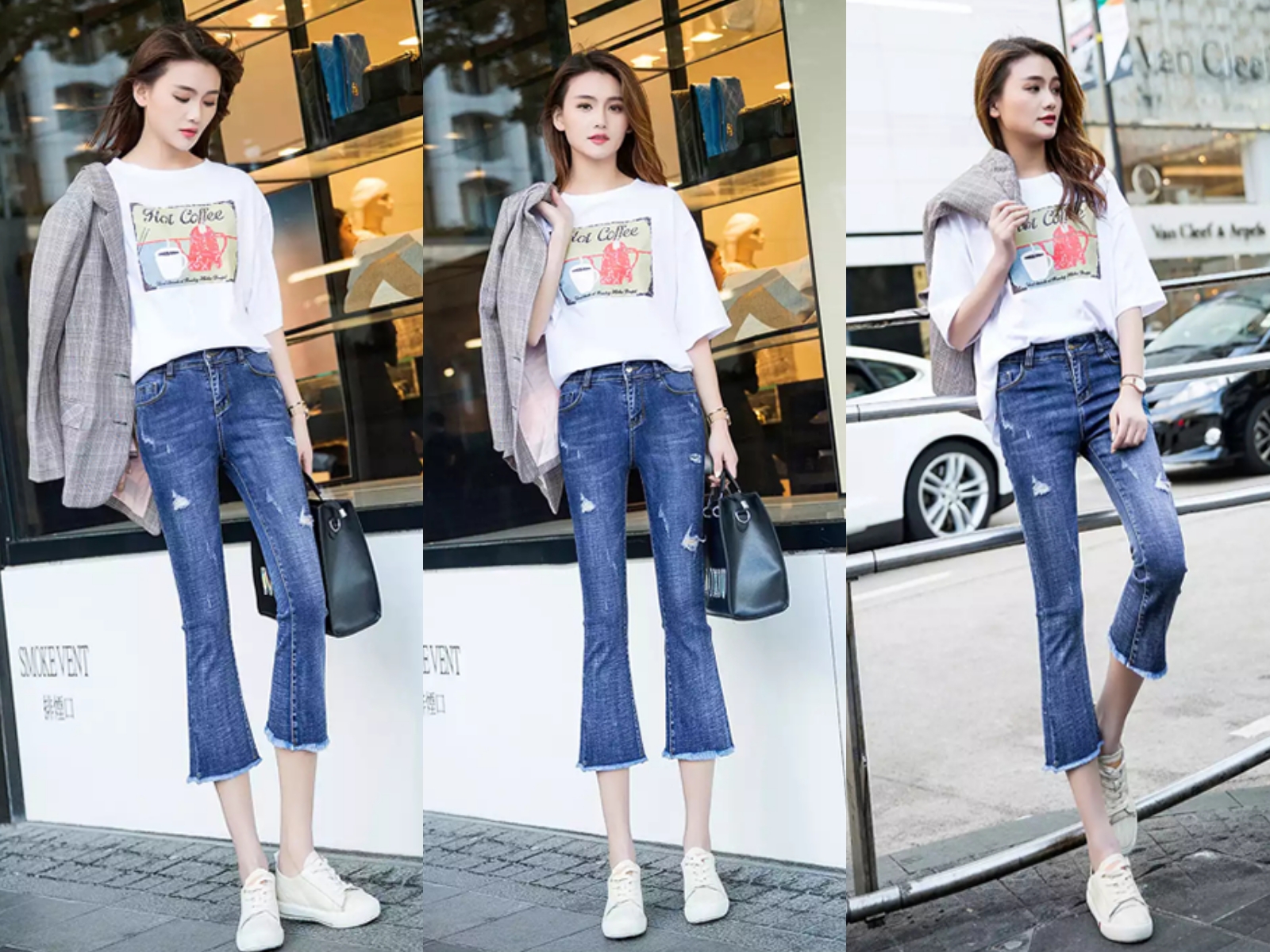 2019年最显腿长的穿搭:喇叭裤 小白鞋!